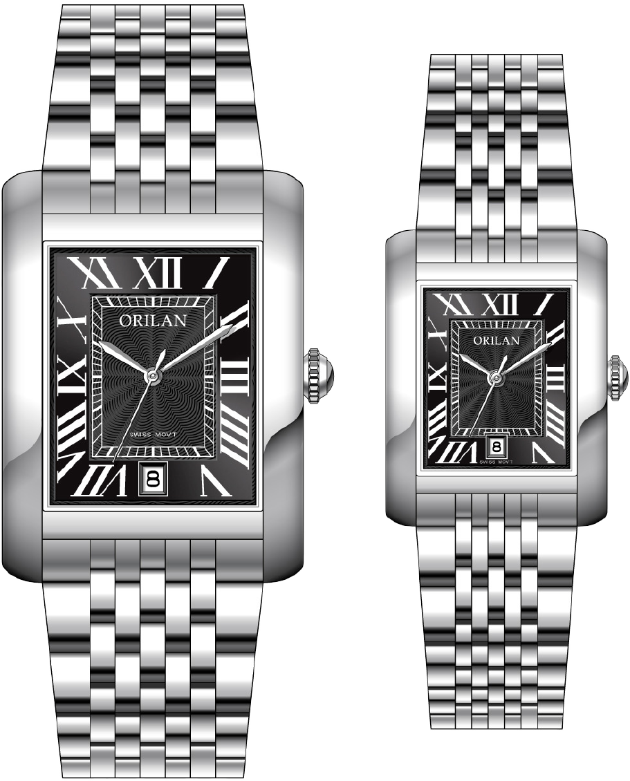 欧瑞朗 腕表 时尚复古黑色方表盘精钢表带情侣对表